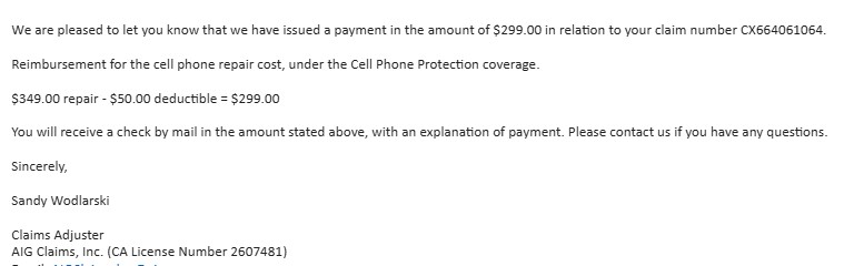 Amex cell phone protection claim — $299 reimbursed